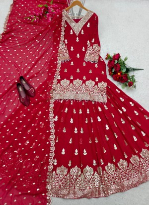 Embroidery heavy fox georgette embroidery red lehenga choli dupatta